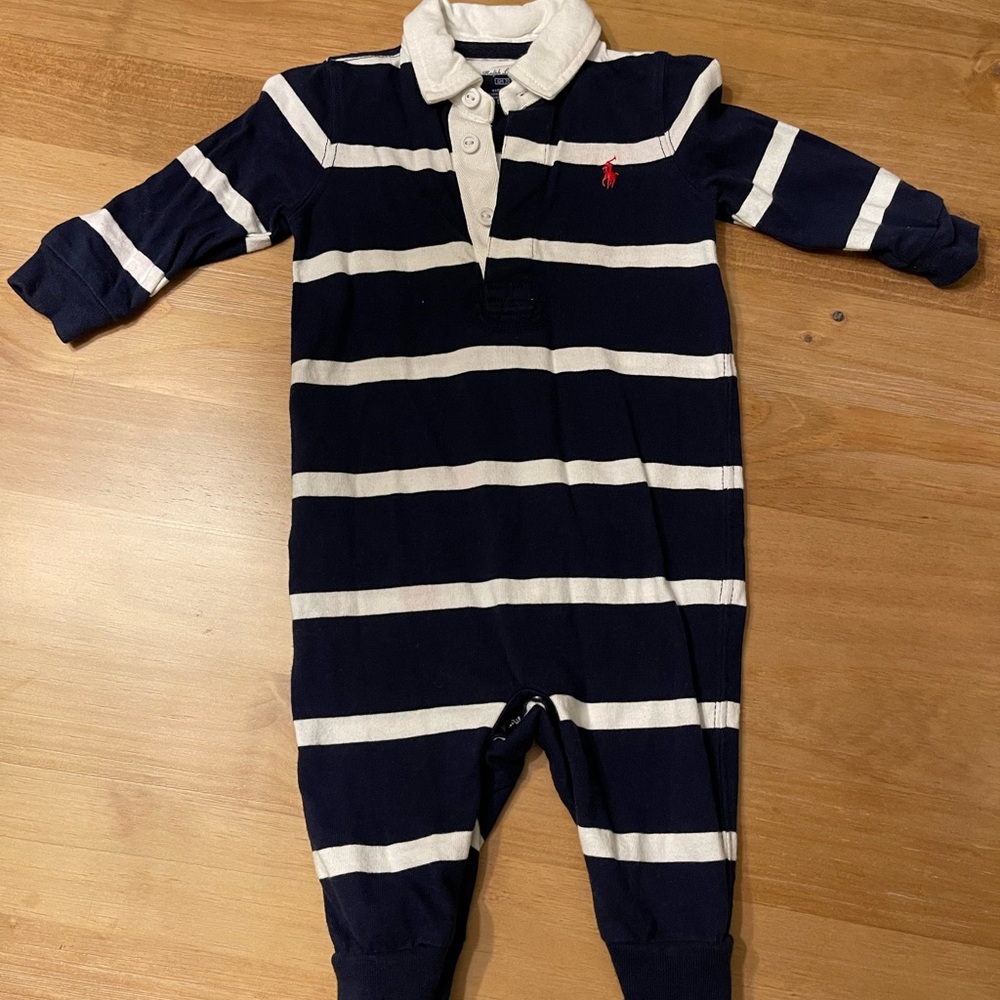 Ralph Lauren Navy and White Striped Kids One Piece